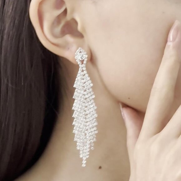 Bling Rhinestone Dangle Prom Women Long Tassel Crystal Chandelier Earrings - Picture 7 of 8